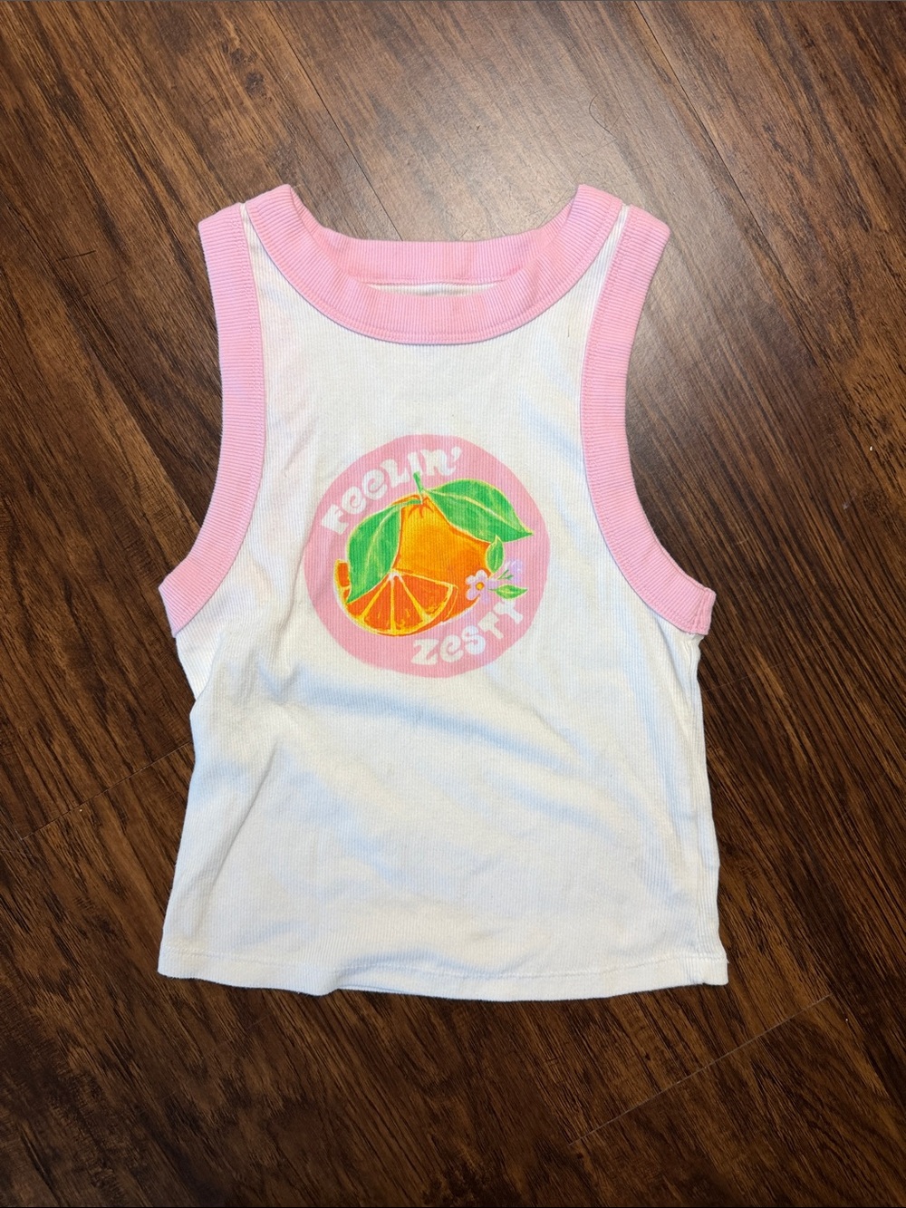 Old Navy White Tank with Pink Trim and Citrus Graphic